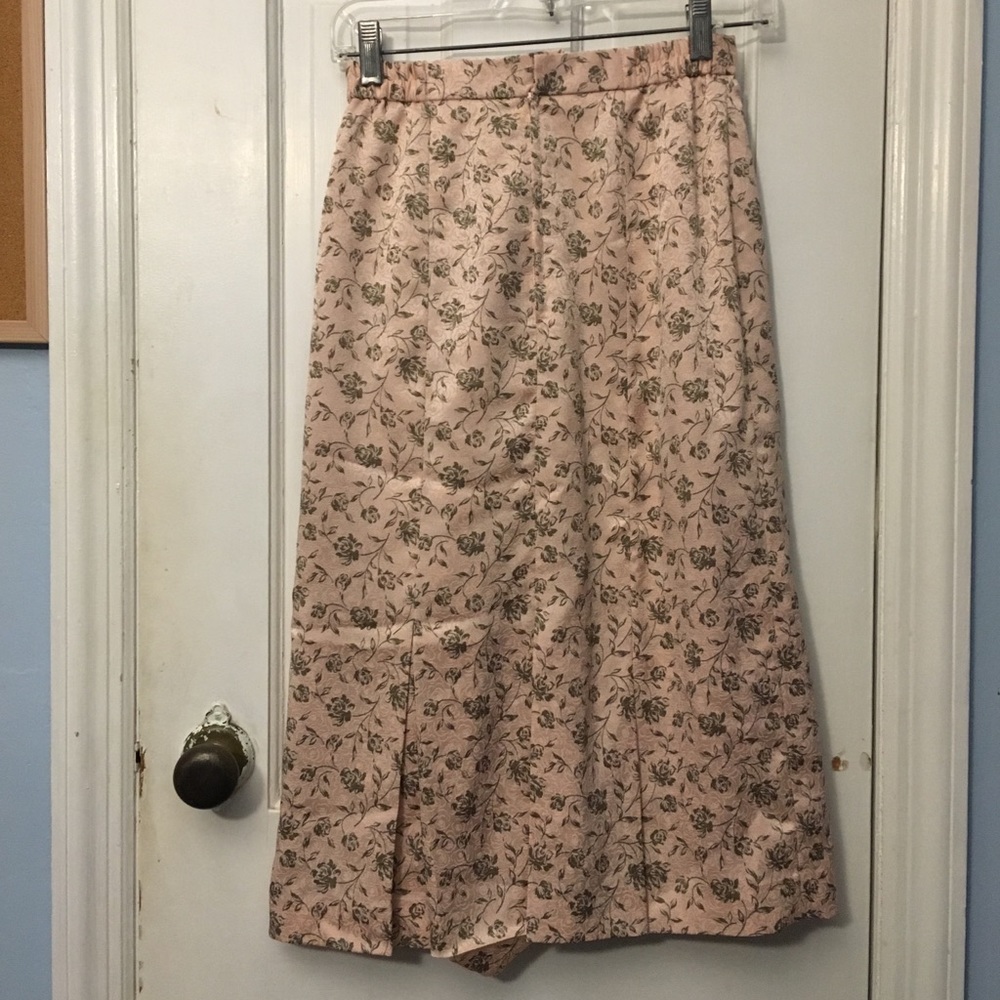 Vintage long skirt with silvery rose pattern